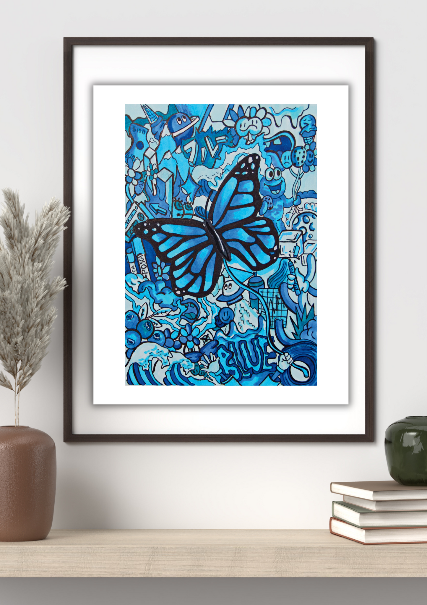 All blue doodle print 8x11"