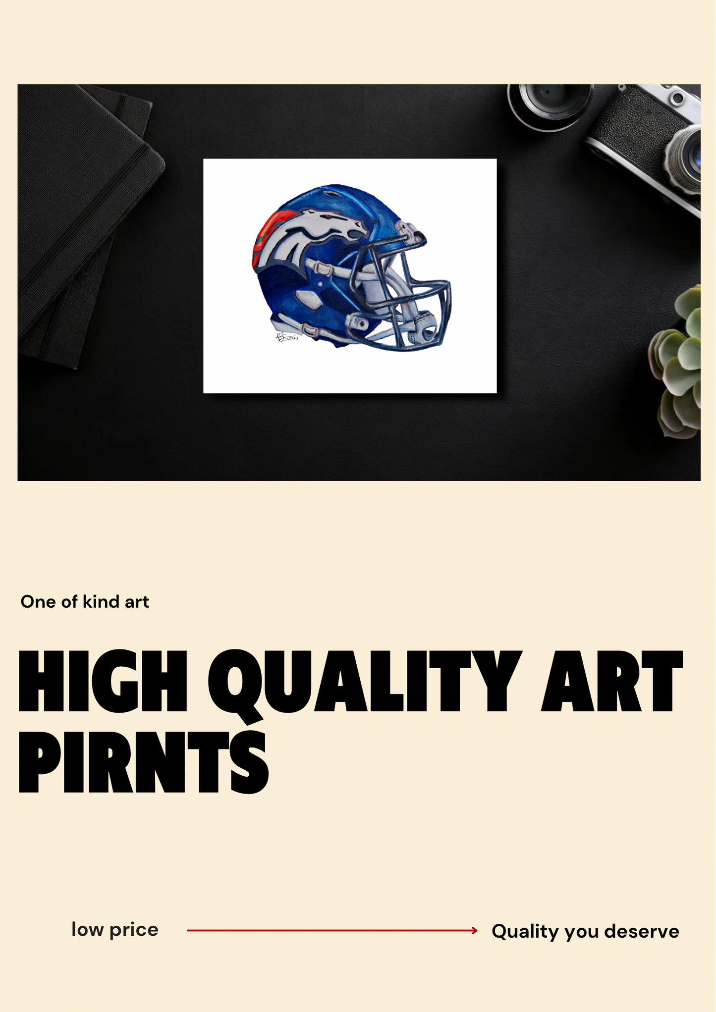 broncos football helmet 11x8"