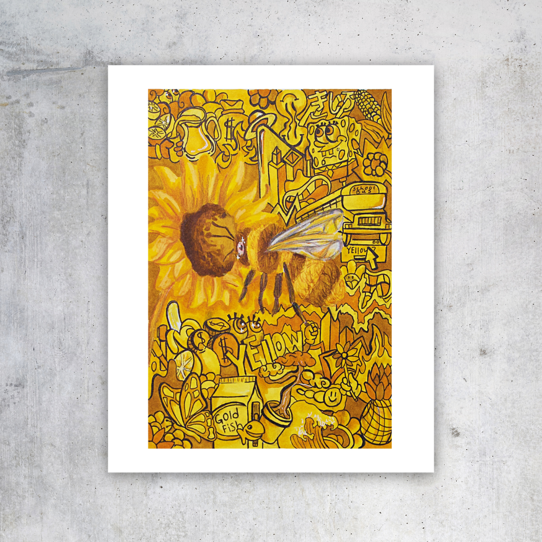 All yellow doodle print 8x11"