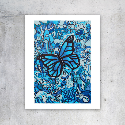 All blue doodle print 8x11"